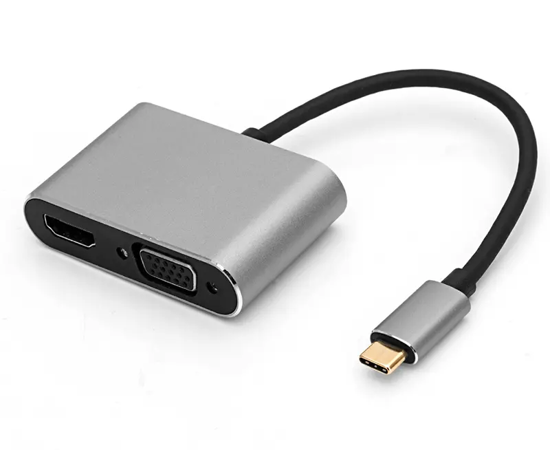 Aluminum Metal 2 in1 Multi Function USB Type-C to HDMI +VGA Adapter